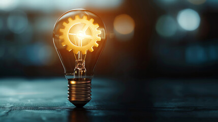 Light bulb with gears and cogs inside, representing creativity