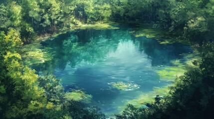 A Secluded Pond Surrounded by Lush Greenery