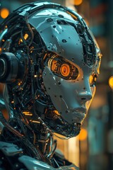 Futuristic Robotic Head with Intricate Mechanical Details