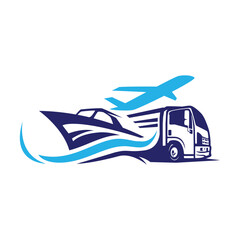 Logistic logo design template. Freight, Airplane, Truck logo design business.