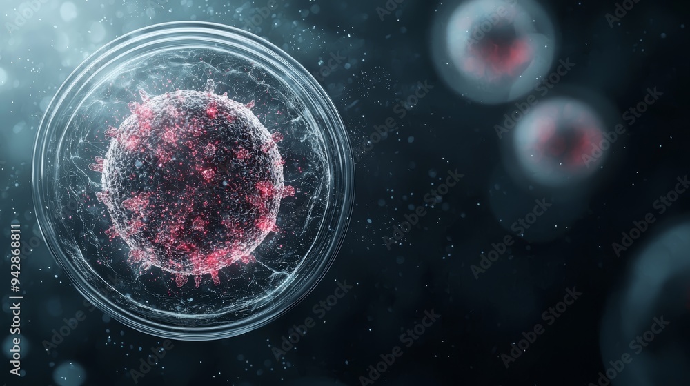 Poster high-resolution image of a virus cell showcasing intricate details and vibrant colors under scientif