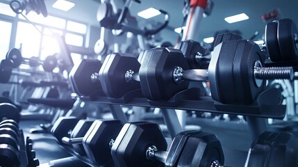 Obraz premium Sports dumbbells in modern sports club. Weight Training Equipment 