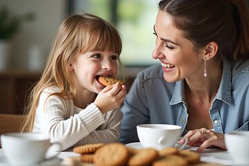 Mother and children are here.