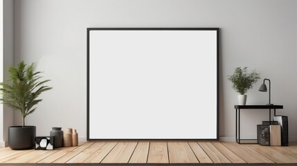 Minimalist Interior with Empty Picture Frame and Wooden Floor