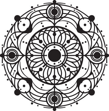 Minimalist Mandala Design a simple, black-and-white mandala centered on a pure white background, using only basic shapes like circle