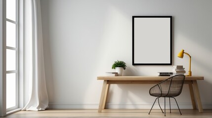 Minimalist Home Office with Wooden Desk and Black Chair
