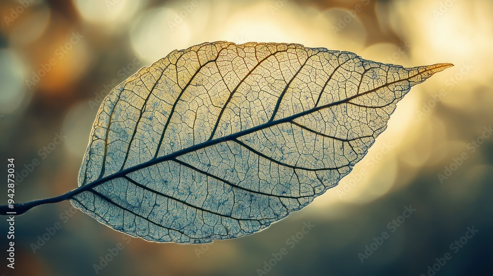 Poster a single delicate leaf skeleton in backlit light