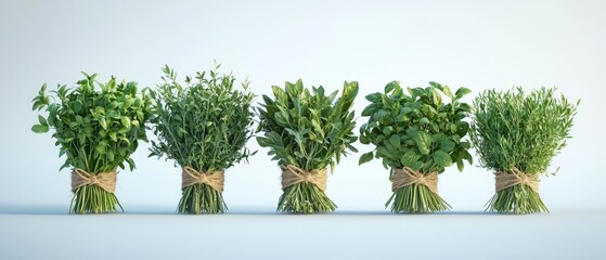 Obraz premium Assorted Aromatic Herbs and Spices in Bunches on Blue Background