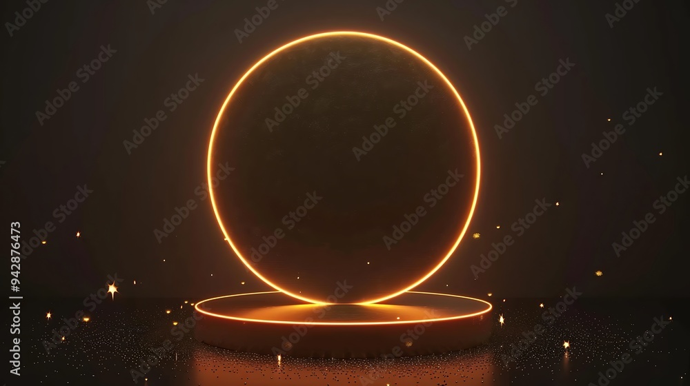 Poster golden circle and platform with sparkling background