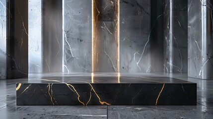 Obraz premium black and gold marble platform 