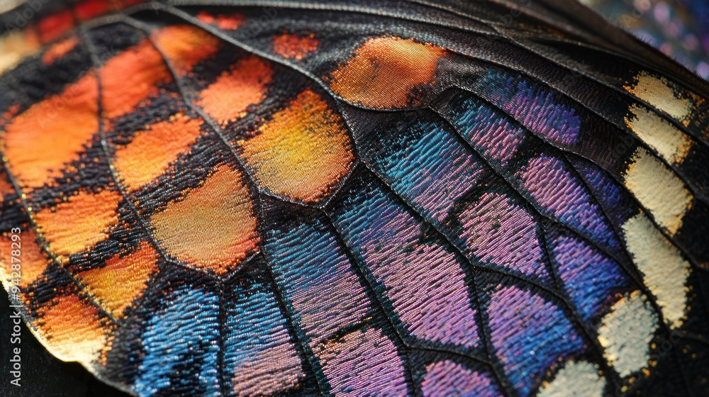 Aufkleber Close-up of a Butterfly Wing with Vibrant Colors and Intricate Patterns