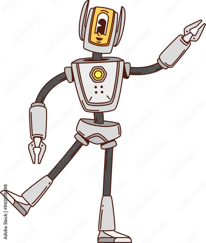 Poster groovy retro cartoon robot character or alien space robotic android, vector bot. groovy retro robot 