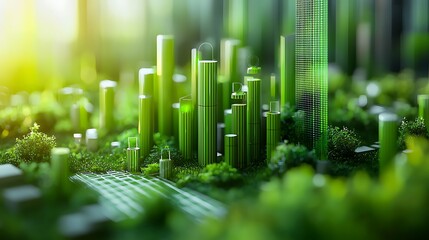 A green cityscape rises as a vision of eco-friendly architecture and sustainable design, brought to life in 3D rendering.