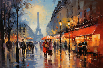 oil paint in street of paris on background