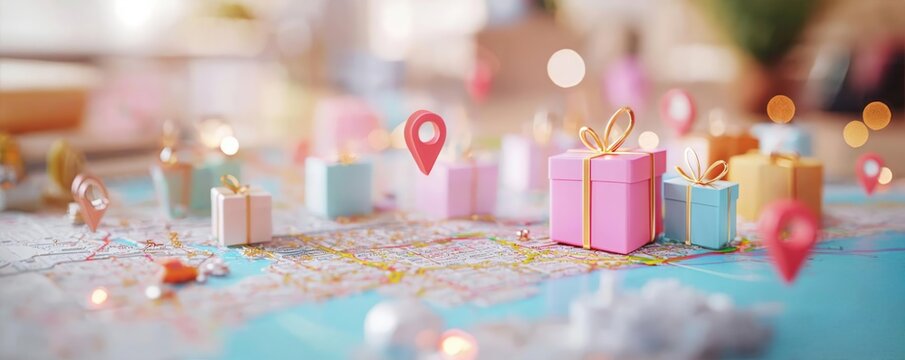 3D-rendered map with moving icons representing real-time tracking of e-commerce deliveries, interactive map, global e-commerce