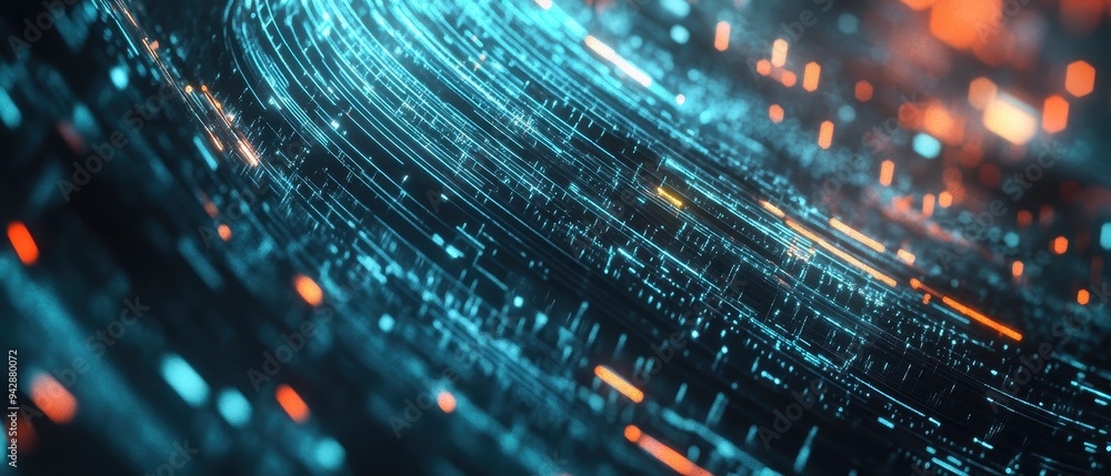 Aufkleber abstract futuristic background with glowing lines and particles.