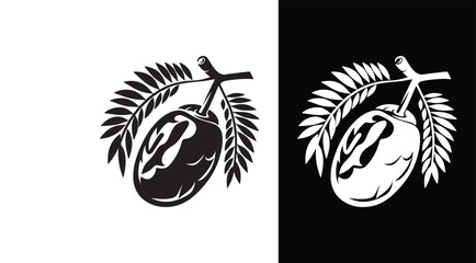 Dates fruits victor icon with black and white background.
