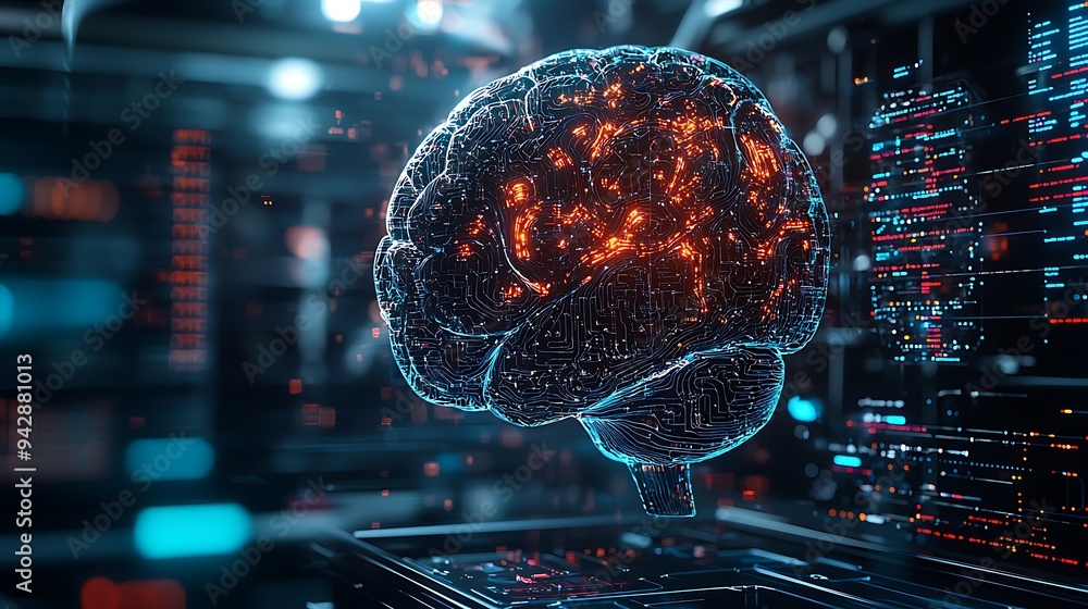 Poster a digital brain represents the forefront of artificial intelligence technology, a fusion of human th