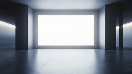 Minimalist Event Hall with a Blank Screen and Subtle Light, Offering Ample Copy Space for Advertising Campaigns