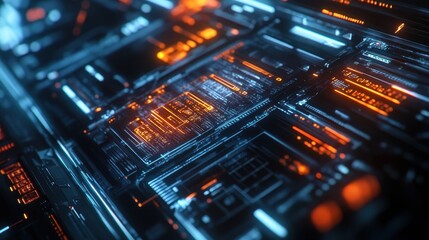 Obraz premium Futuristic Digital Interface with Orange and Blue Lights - Abstract Technology Background.