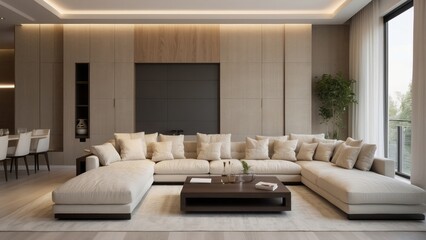Modern Living Room with Sectional Sofa and Wooden Coffee Table