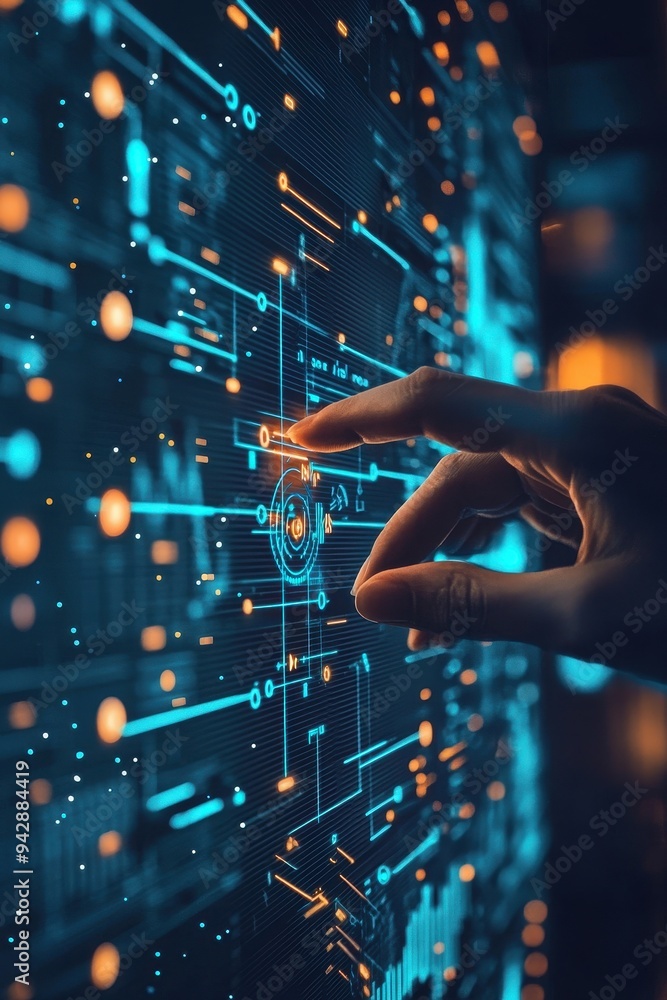 Poster futuristic digital network connections and data flow