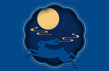 Mid-Autumn Festival vector illustration, full moon and jade rabbit