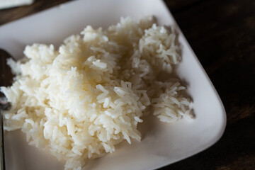 White steamed rice. Close up