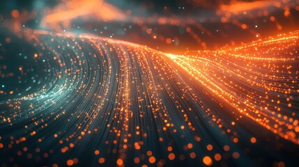 Obraz premium Abstract Orange and Teal Bokeh Lights Background - Futuristic Technology, Digital Art, Glow Effect