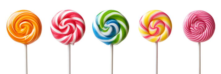 Colorful Spiral Lollipops Isolated on White Background