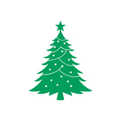 Cartoon abstract christmas tree with stars and balls vector, Christmas Tree Color Flat Icon,  merry xmas celebration happy new year decoration vector illustration.
