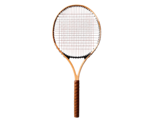 Classic tennis racket with a wooden finish, perfect for sports enthusiasts and athletic lifestyle themes.