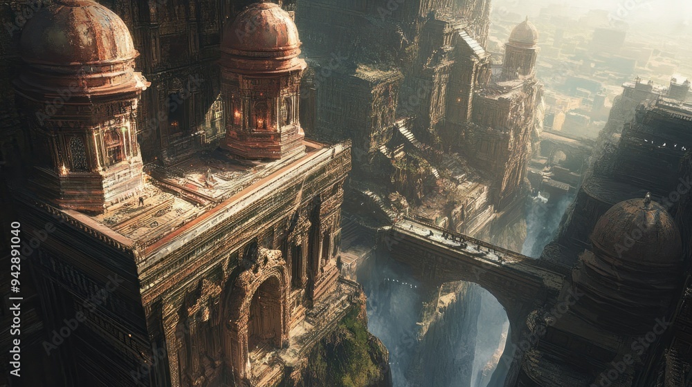 Aufkleber ancient city structures with domes and a bridge