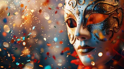 Masquerade Celebration: A Golden Mask Amidst Confetti