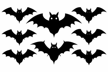 Halloween Bat 10 Icon Set Black Silhouette.