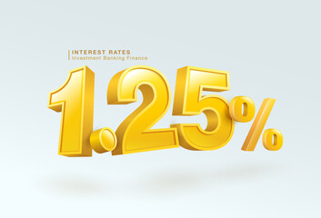 Loan or deposit interest rate 1.25 percent, investment bank, housing loan, world bank. 3d number one point two five percent or special offer isolated on white background. Vector illustration file.