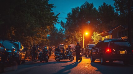 Naklejka premium There are many cars and motorcycles parked on the street
