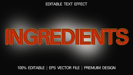 Ingredients text effect letter on red.