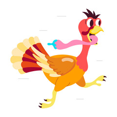 Comic style sticker of turkey race 

