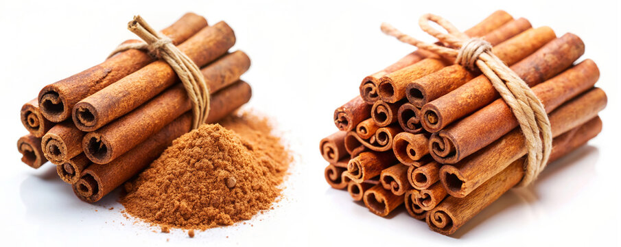 Cinnamon Sticks And Powder, Isolated On White Background.