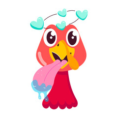 Cute drooling turkey in love, flat sticker 

