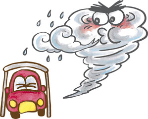 台風被害に遭う車