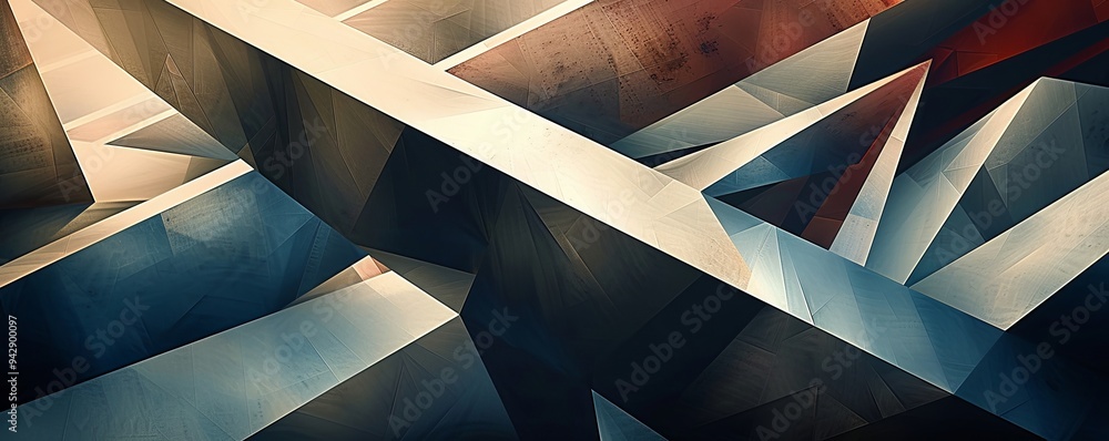 Poster overlapping geometric forms create a dynamic and engaging visual experience.
