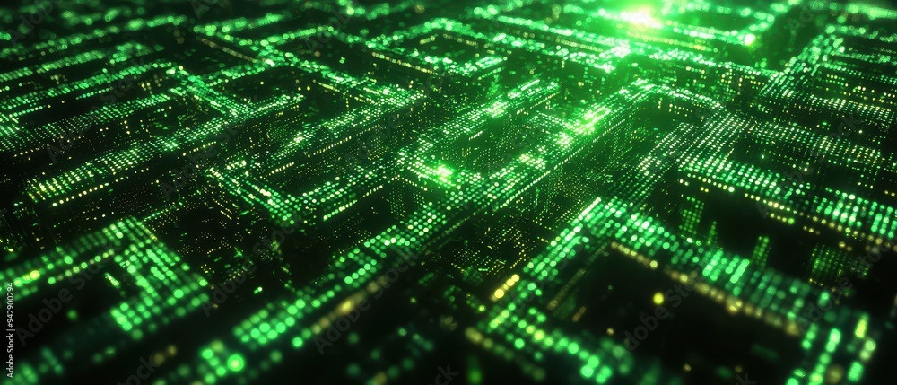 Poster abstract green and yellow illuminated grid pattern