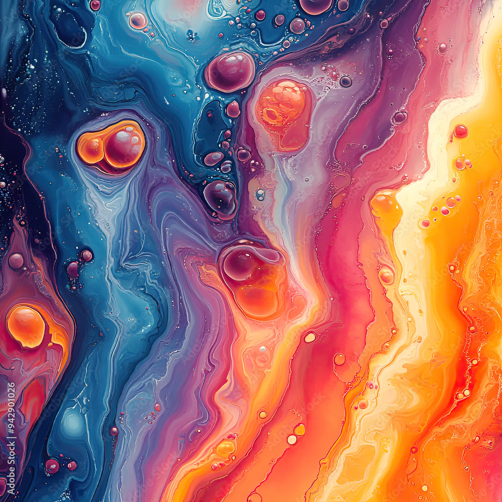 Poster abstract image with colored shapes reminiscent of star clusters and galaxies