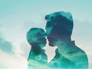 Heartfelt father-child silhouette on father's day with artistic sky background