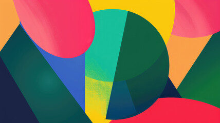 Vibrant and colorful abstract background with geometric shapes in shades of green, red, blue, pink and yellow