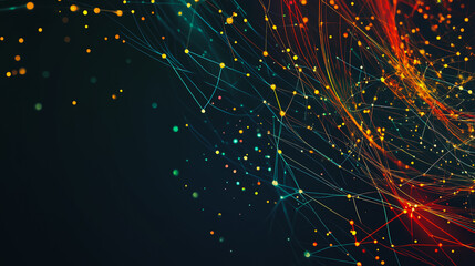 Fototapeta premium Abstract colorful business connection of lines from nodes It is connected to endless nodes and represents the innovation of communication in the network with black background