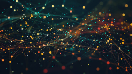 Obraz premium Abstract colorful business connection of lines from nodes It is connected to endless nodes and represents the innovation of communication in the network with black background