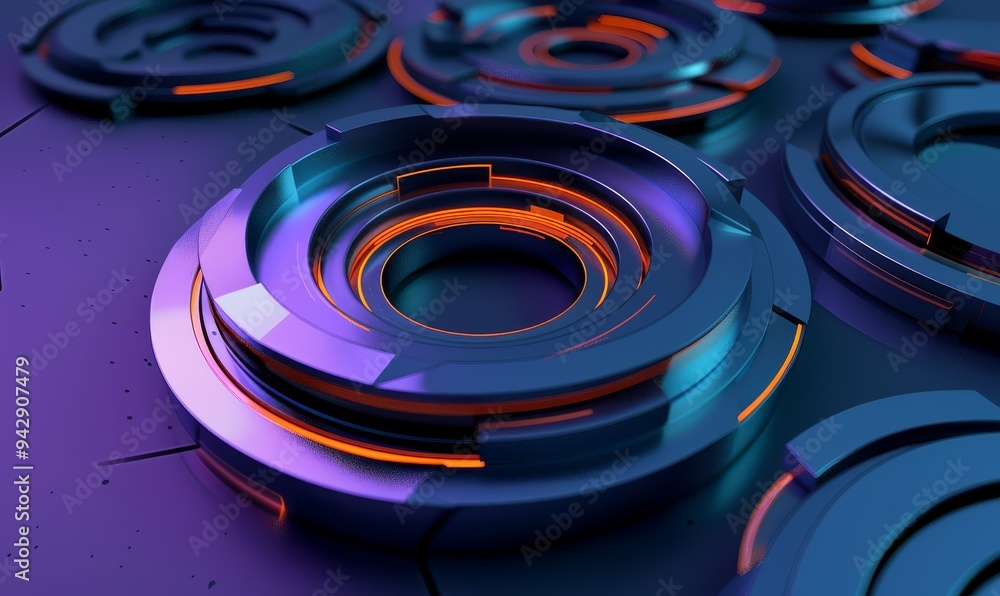 Poster sharp focus on intricate details of abstract shapes in a futuristic design.